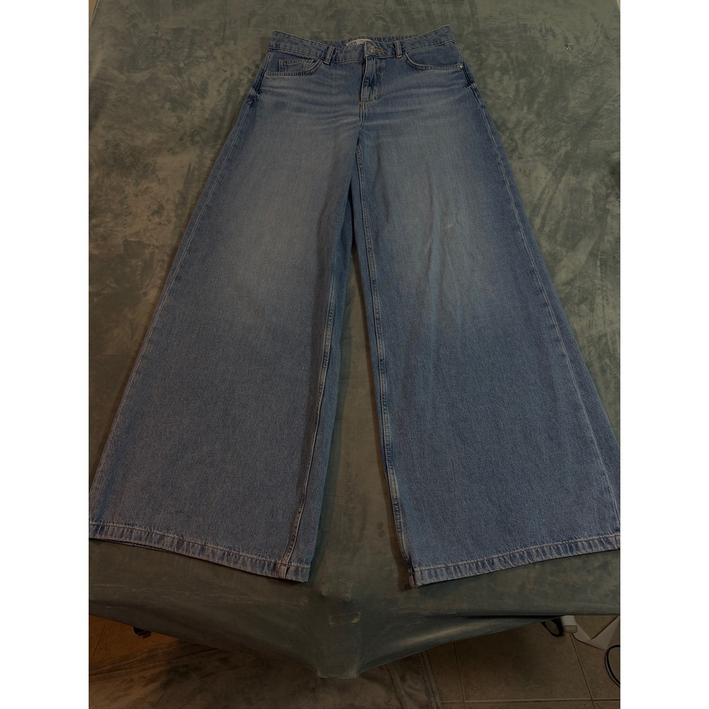 Zara Womens Wide Leg High Rise Denim Jeans Light Wash Blue Size 6 28
